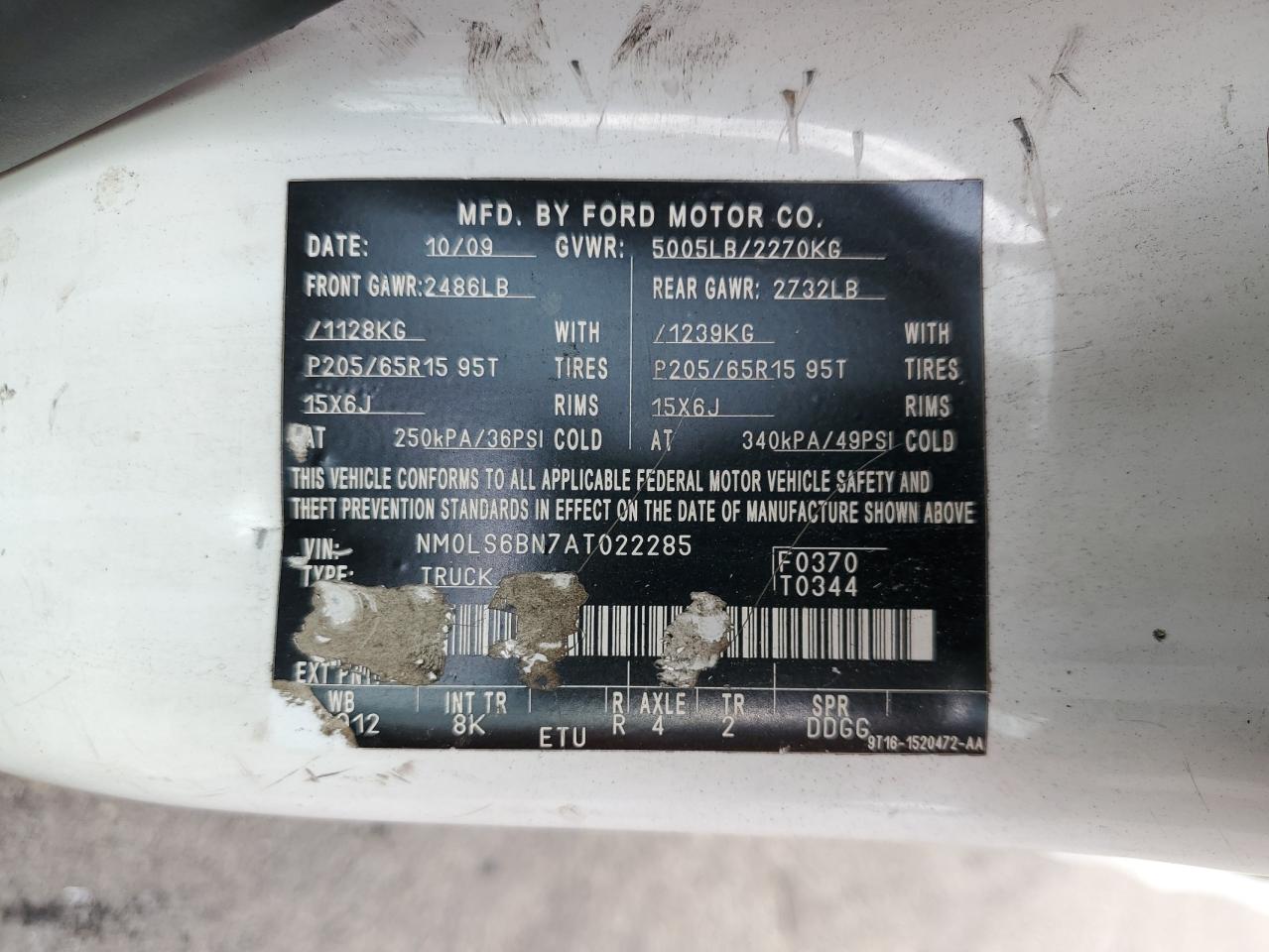 NM0LS6BN7AT022285 2010 Ford Transit Connect Xlt