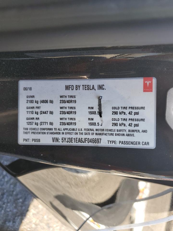 5YJ3E1EA6JF046697 2018 Tesla Model 3