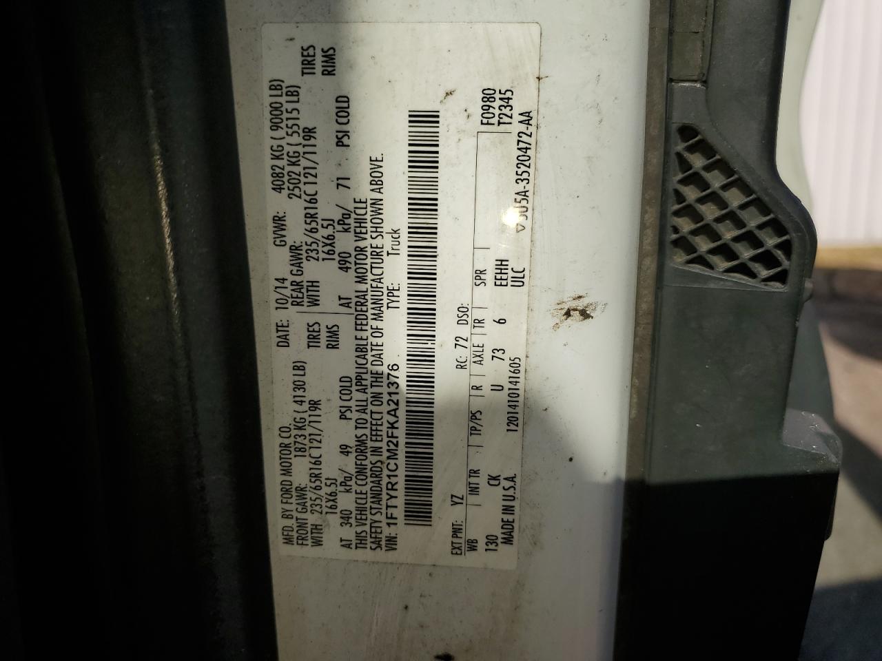 1FTYR1CM2FKA21376 2015 Ford Transit T-250