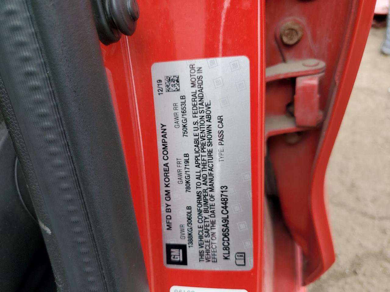 2020 Chevrolet Spark 1Lt VIN: KL8CD6SA9LC448713 Lot: 73109554