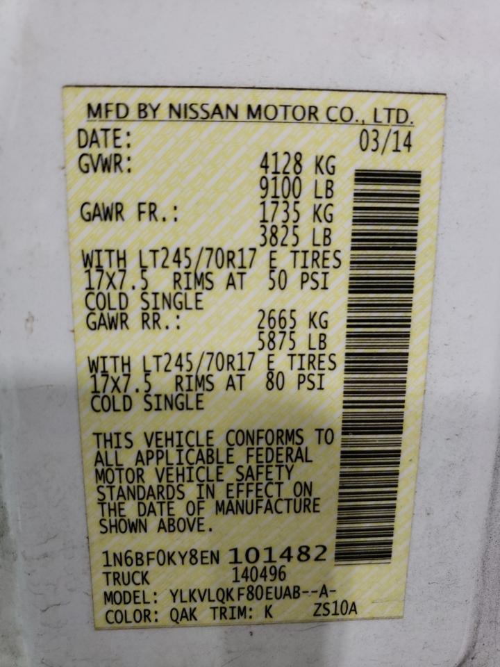 1N6BF0KY8EN101482 2014 Nissan Nv 1500