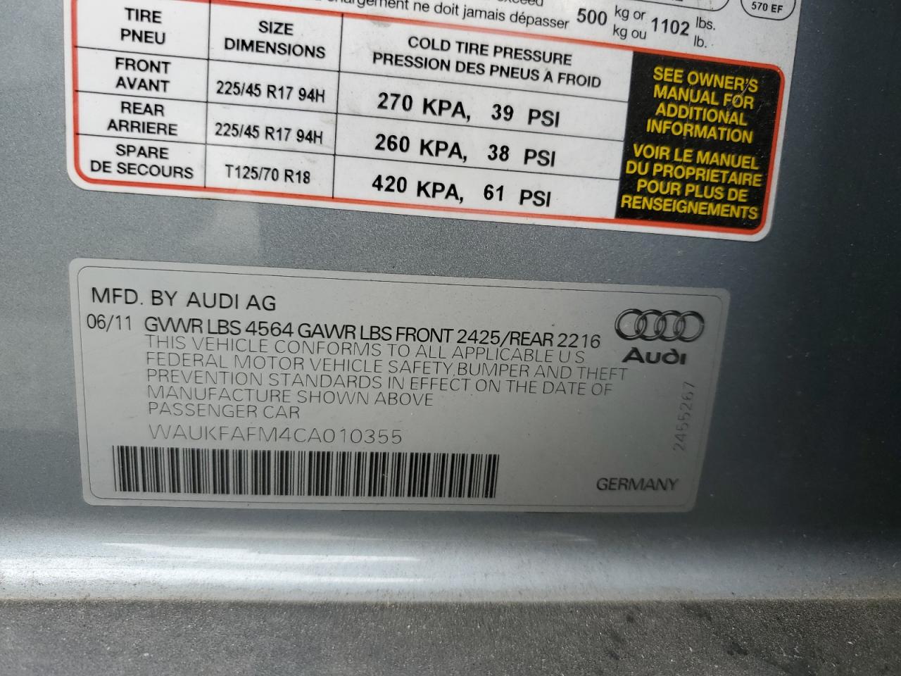 2012 Audi A3 Premium Plus VIN: WAUKFAFM4CA010355 Lot: 71946604