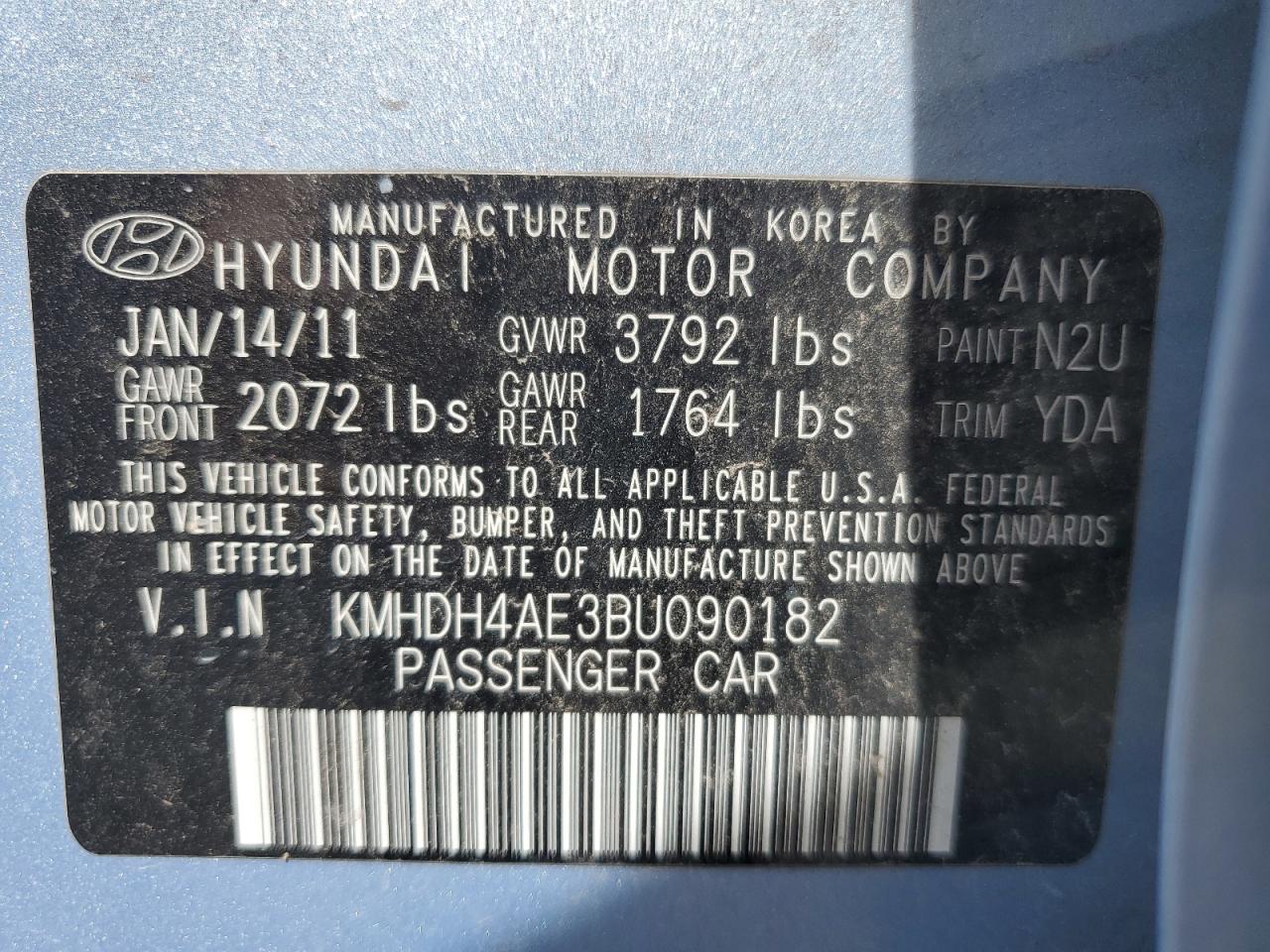 KMHDH4AE3BU090182 2011 Hyundai Elantra Gls