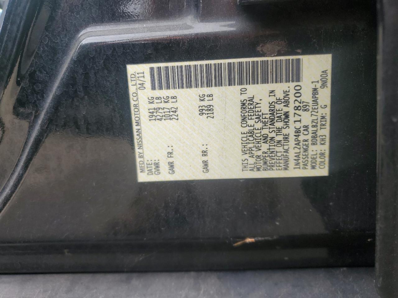 1N4AL2AP4BC178200 2011 Nissan Altima Base