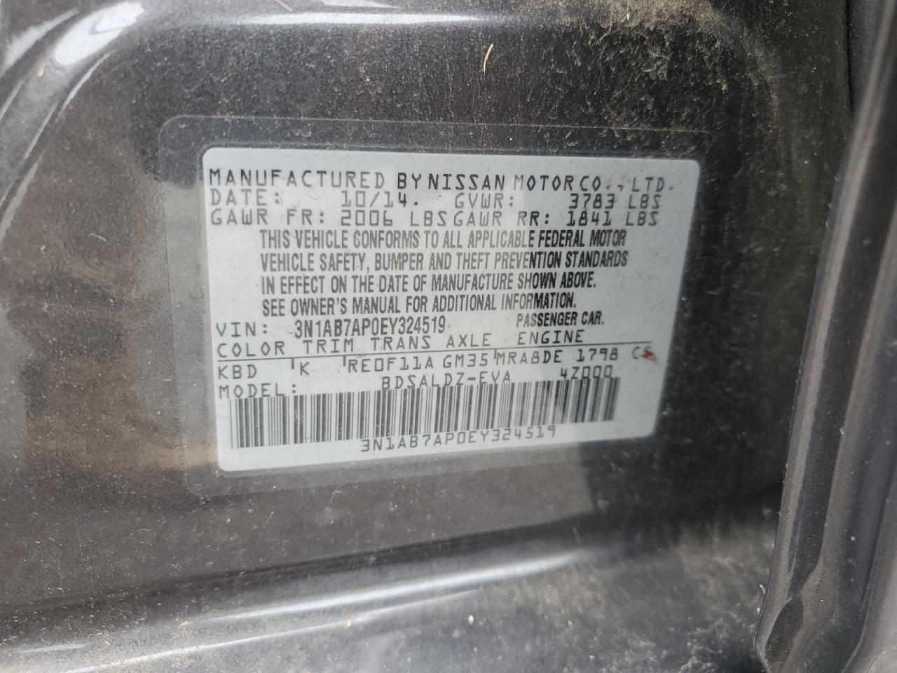 3N1AB7AP0EY324519 2014 Nissan Sentra S