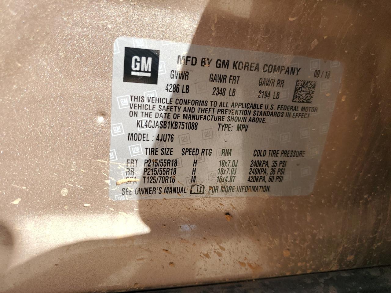 2019 Buick Encore Preferred VIN: KL4CJASB1KB751088 Lot: 73591884