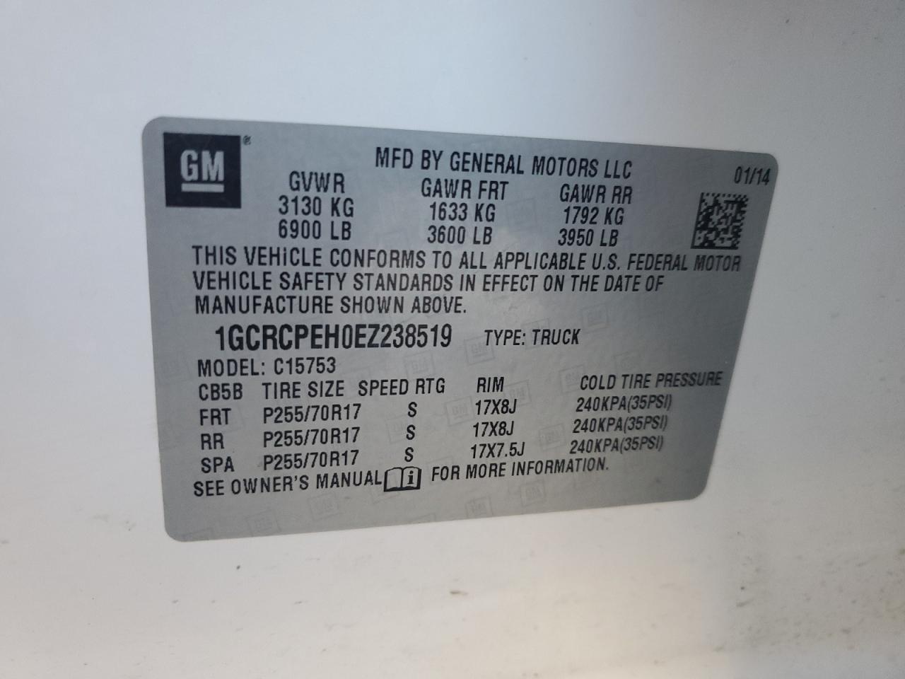 1GCRCPEH0EZ238519 2014 Chevrolet Silverado C1500