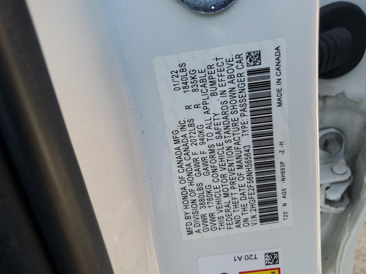 2HGFE2F56NH565643 2022 Honda Civic Sport 2HGFE2F56NH565643 2022 Honda Civic Sport