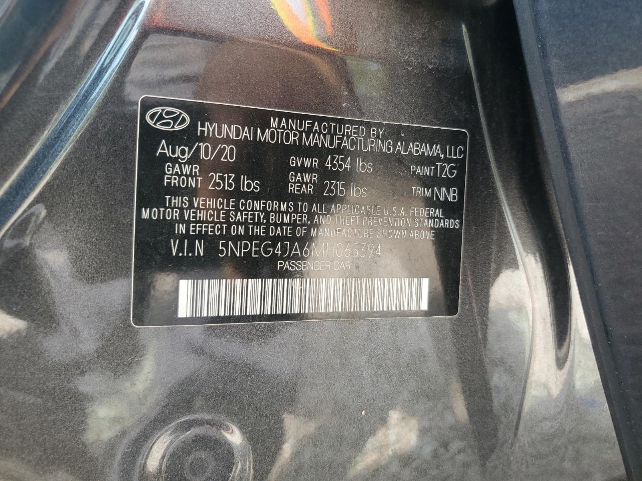 2021 Hyundai Sonata Se VIN: 5NPEG4JA6MH065394 Lot: 71931654