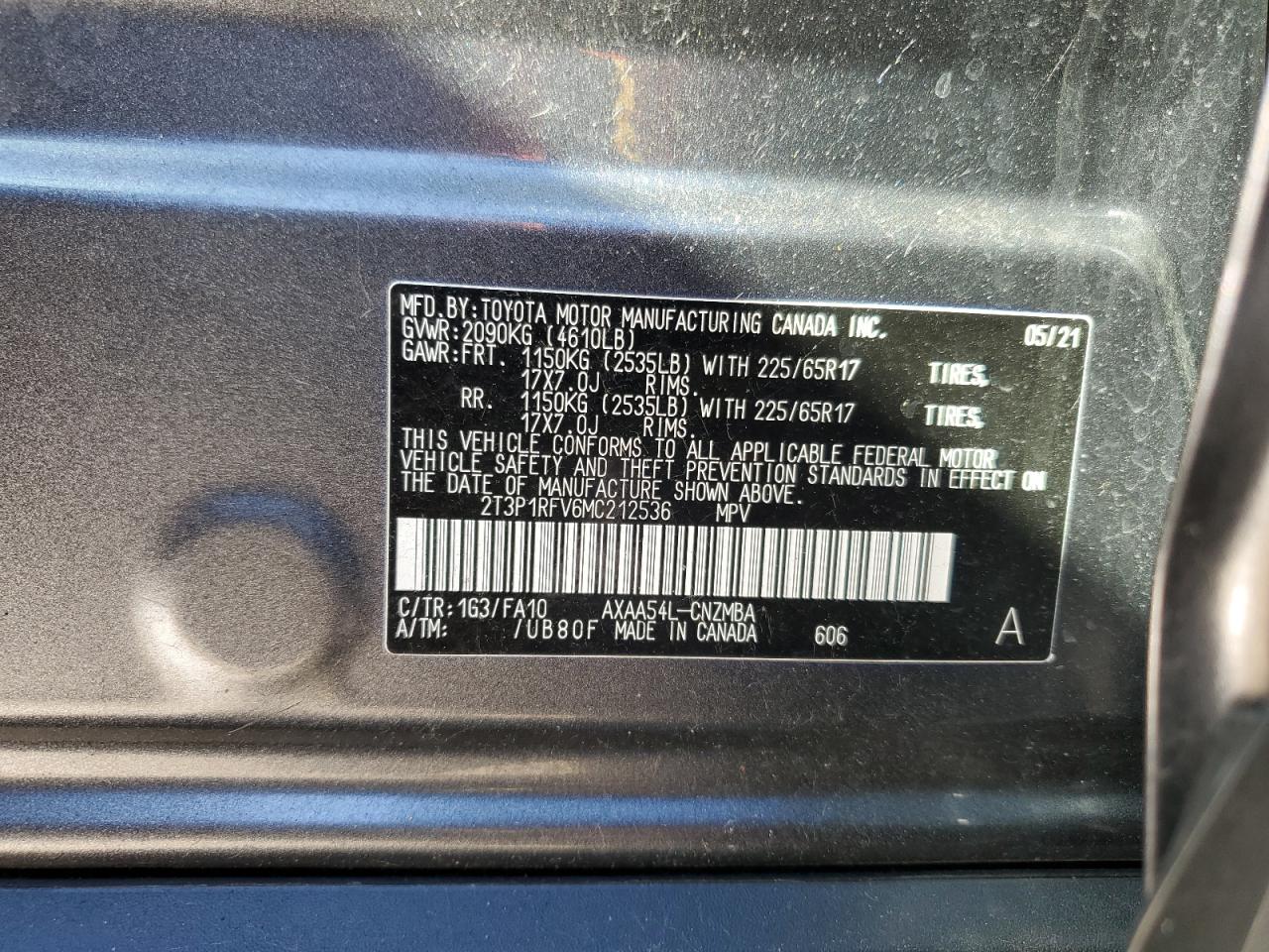 2T3P1RFV6MC212536 2021 Toyota Rav4 Xle