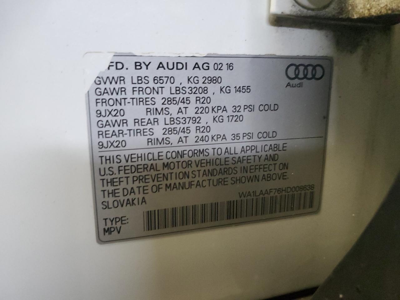 WA1LAAF76HD008638 2017 Audi Q7 Premium Plus