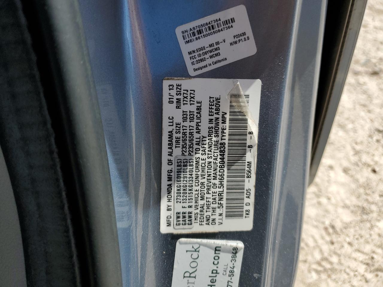 5FNRL5H66DB044838 2013 Honda Odyssey Exl