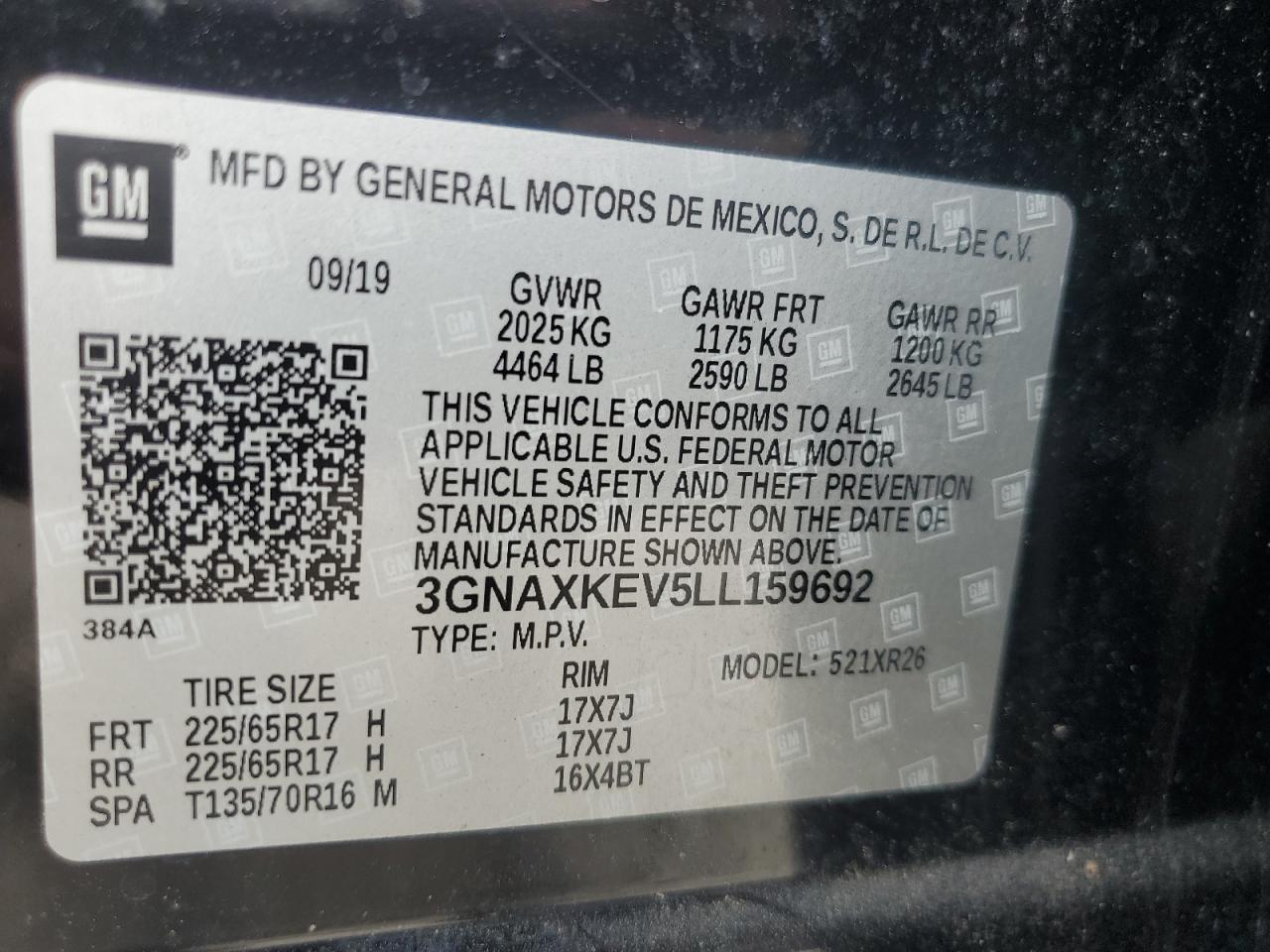 3GNAXKEV5LL159692 2020 CHEVROLET EQUINOX - Image 13