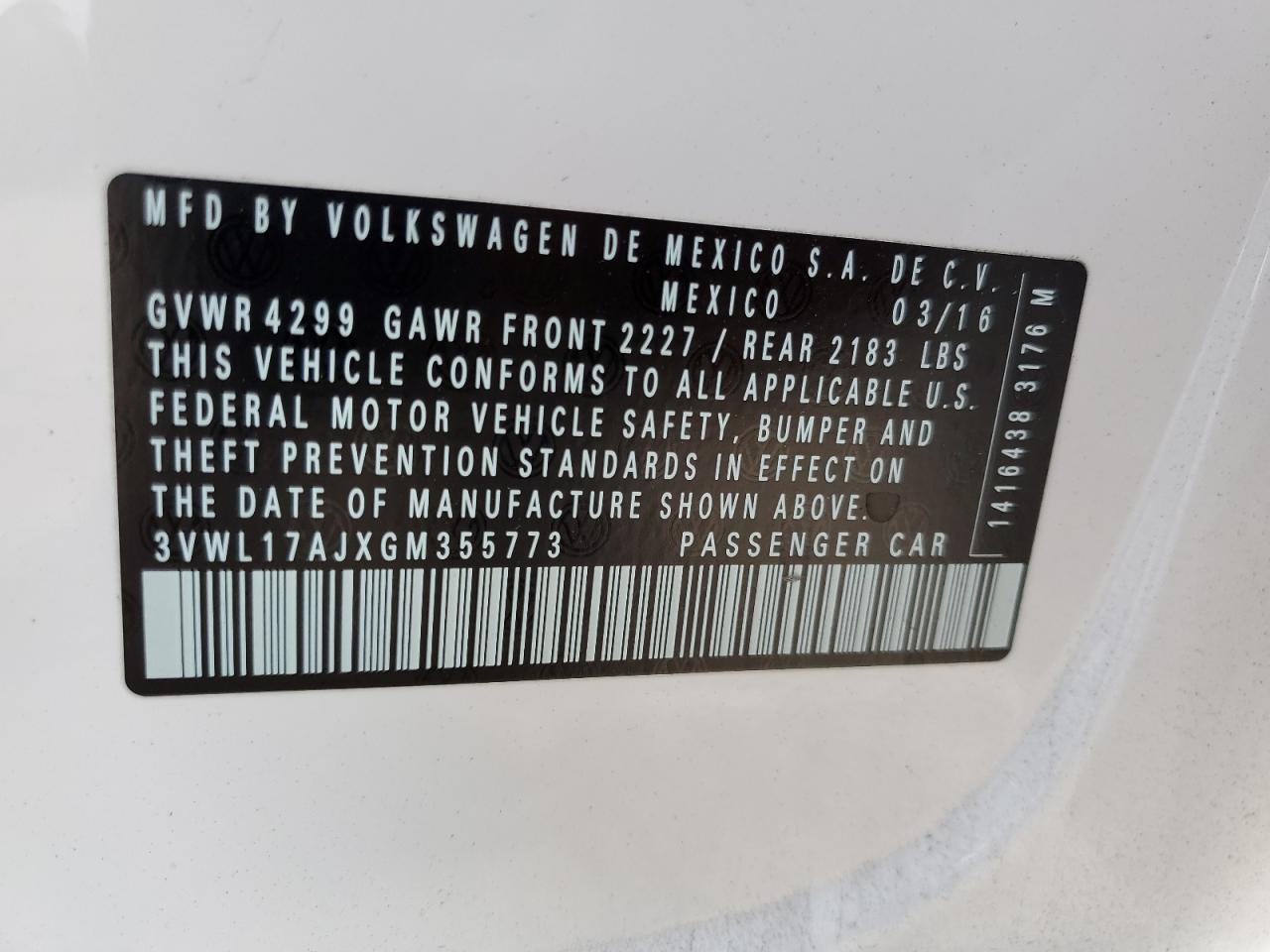 3VWL17AJXGM355773 2016 Volkswagen Jetta Sel