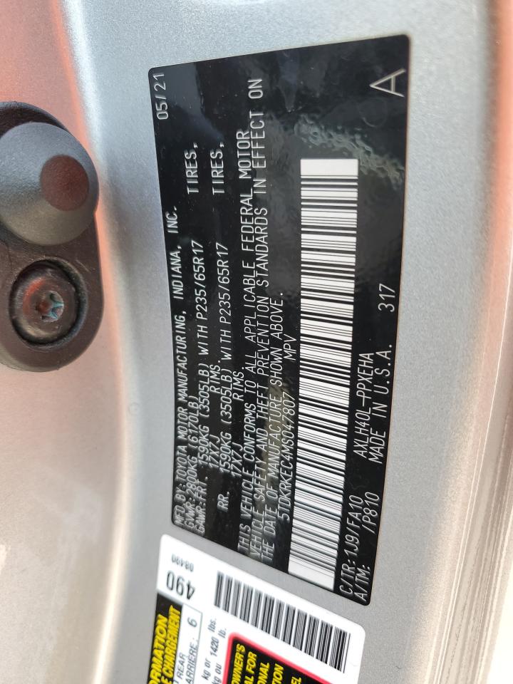 2021 Toyota Sienna Le VIN: 5TDKRKEC4MS047807 Lot: 70471714