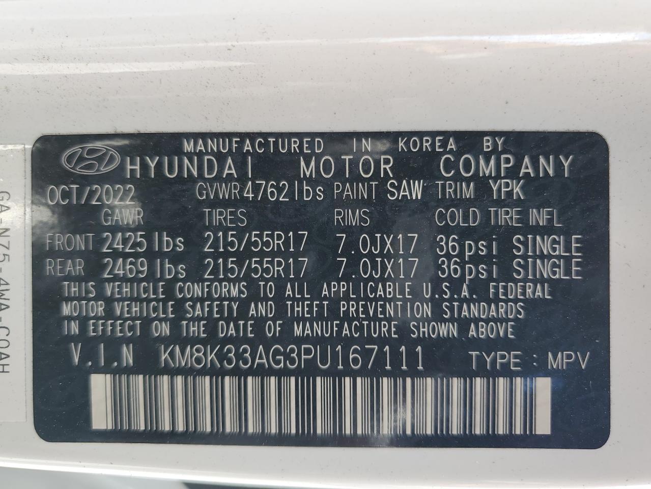 2023 Hyundai Kona Sel VIN: KM8K33AG3PU167111 Lot: 68819034