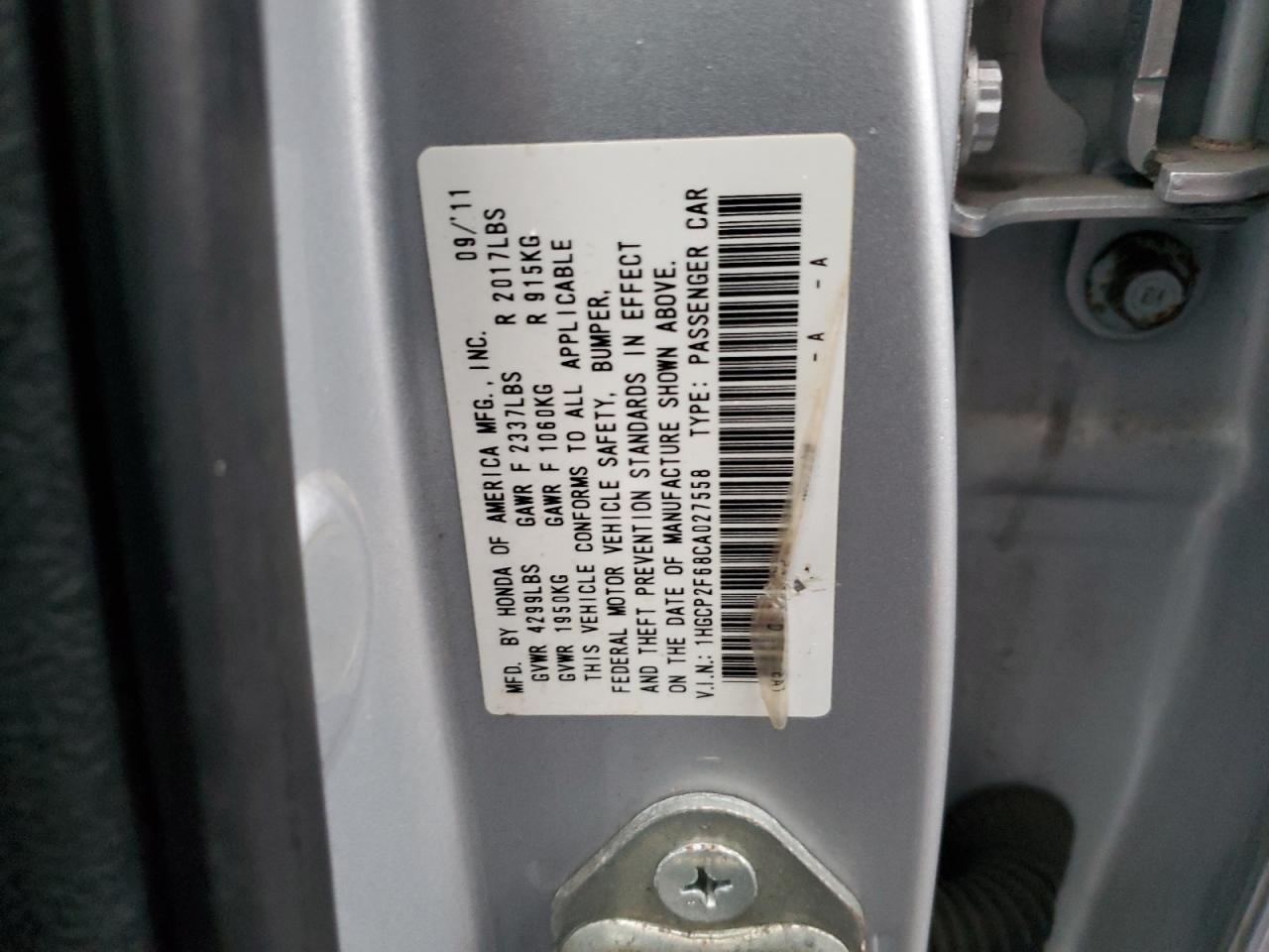 1HGCP2F68CA027558 2012 Honda Accord Se