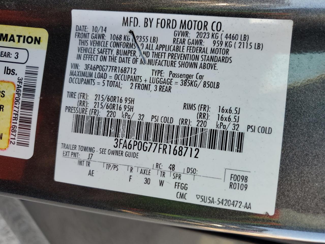 VIN 3FA6P0G77FR168712 2015 FORD FUSION no.13