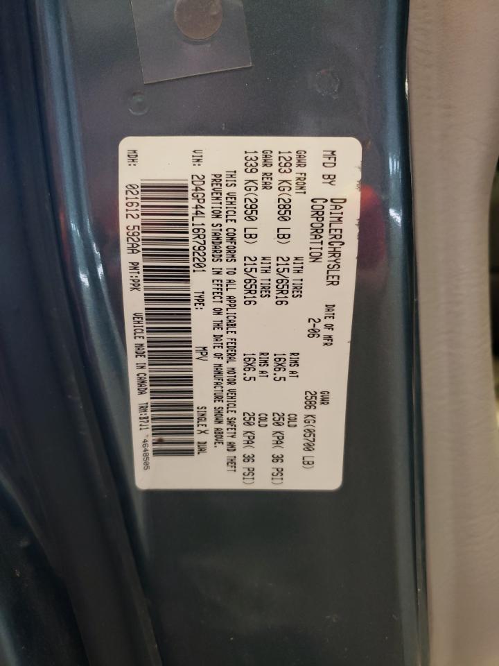 2006 Dodge Grand Caravan Sxt VIN: 2D4GP44L16R792201 Lot: 72609894