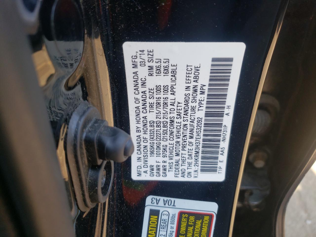 2HKRM3H37EH532092 2014 Honda Cr-V Lx