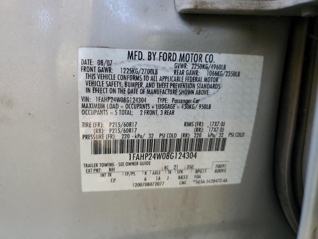 1FAHP24W08G124304 2008 Ford Taurus Sel