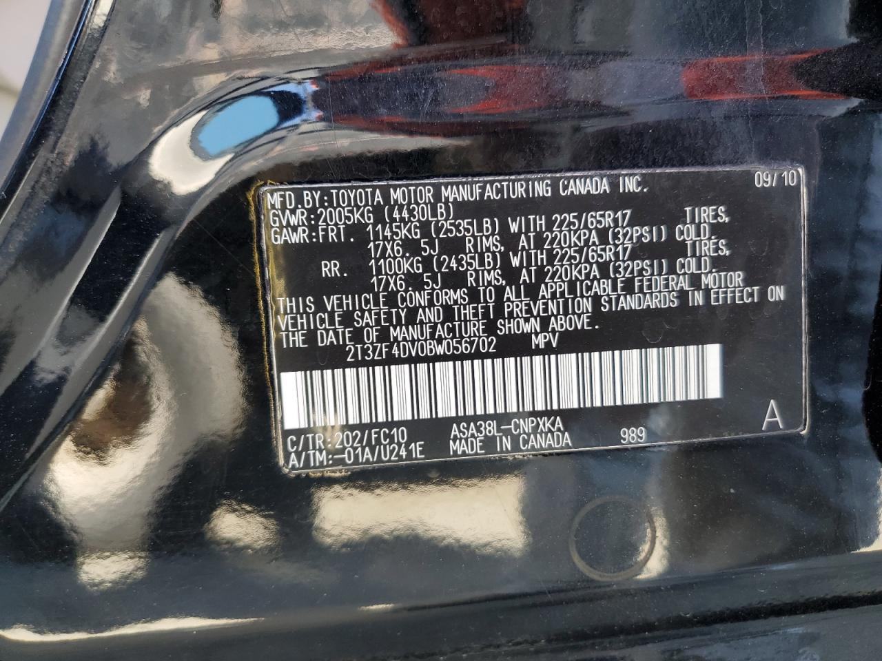 2011 Toyota Rav4 VIN: 2T3ZF4DV0BW056702 Lot: 70068684