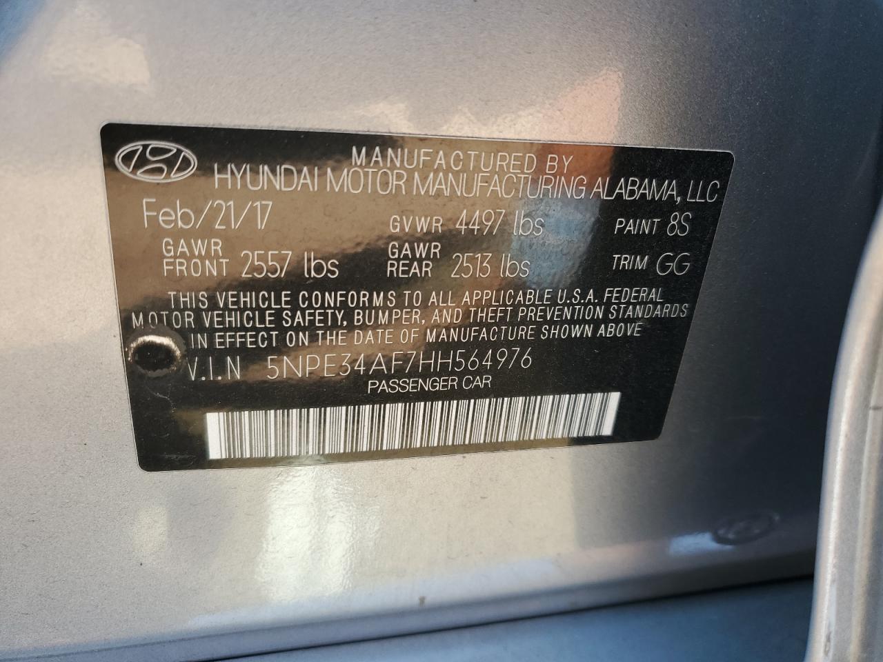 5NPE34AF7HH564976 2017 Hyundai Sonata Sport