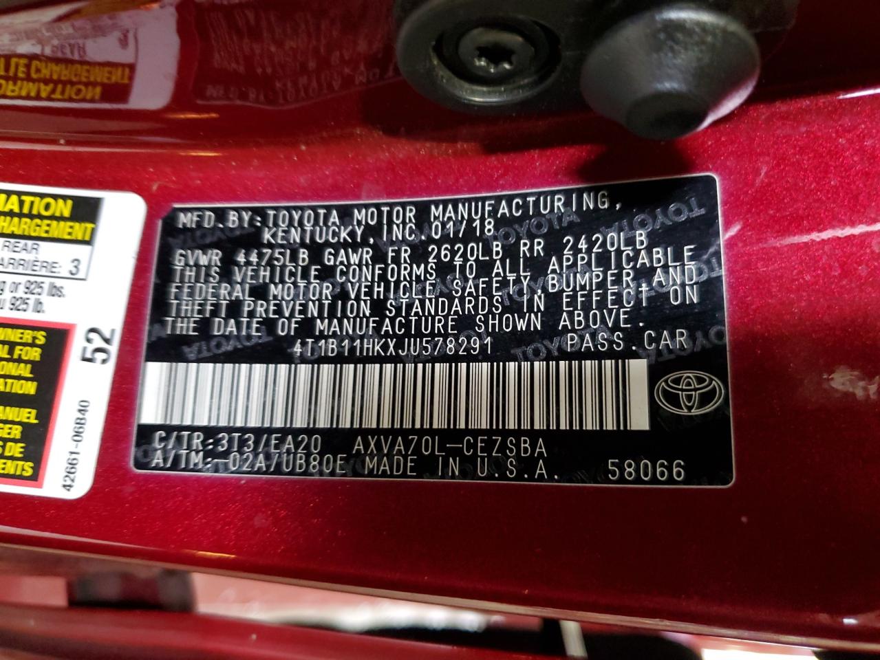 4T1B11HKXJU578291 2018 TOYOTA CAMRY - Image 13