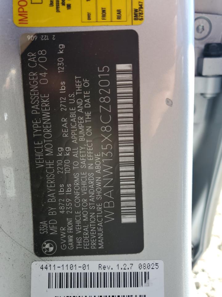 2008 BMW 535 I VIN: WBANW135X8CZ82015 Lot: 72729074