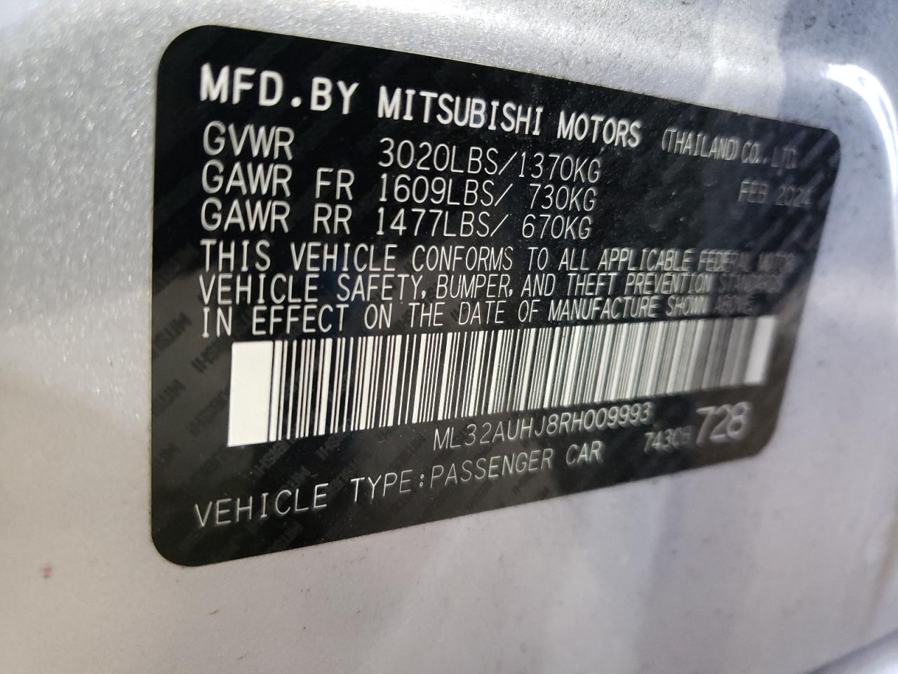 ML32AUHJ8RH009993 2024 Mitsubishi Mirage Es