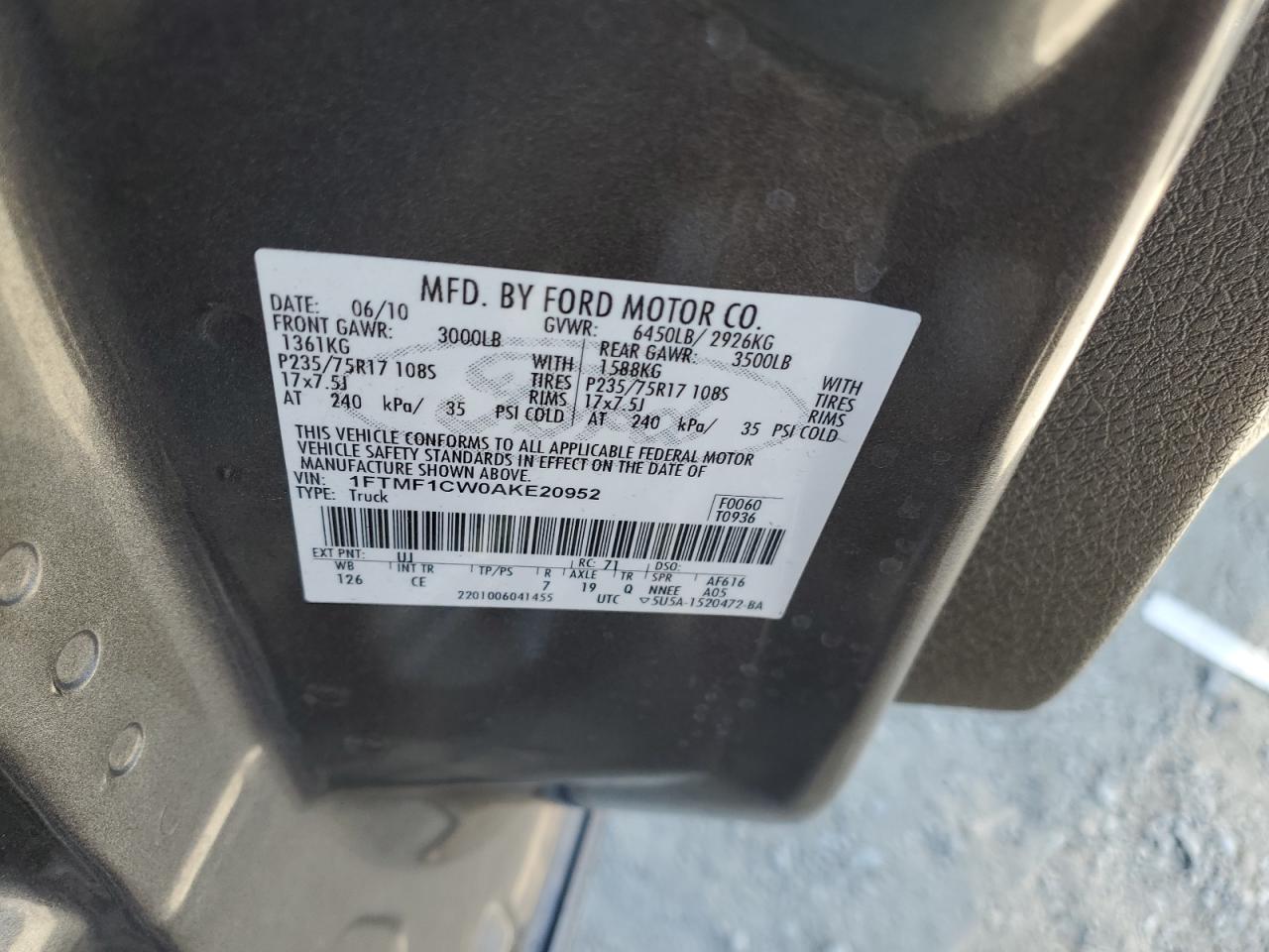 1FTMF1CW0AKE20952 2010 Ford F150