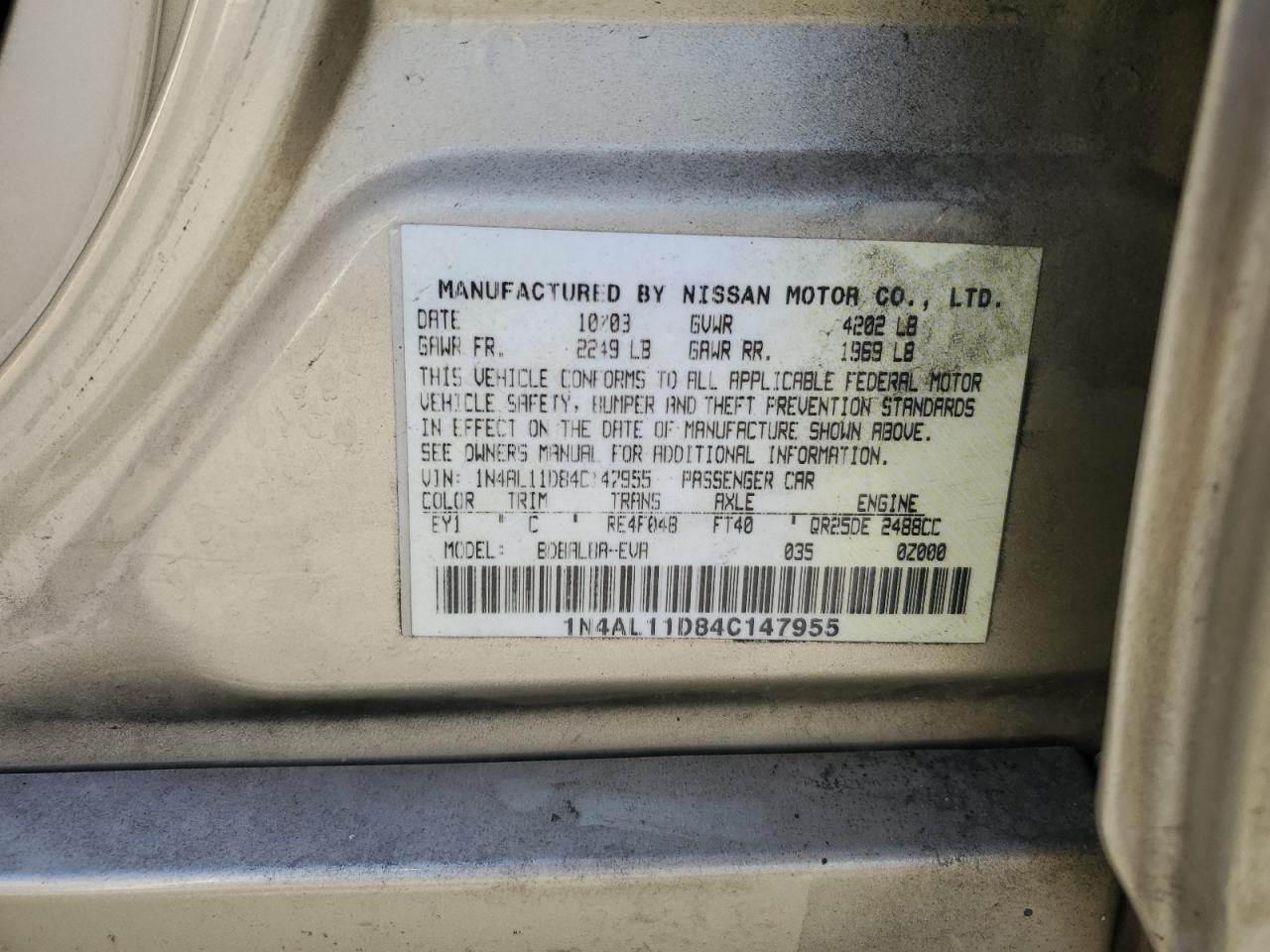 1N4AL11D84C147955 2004 Nissan Altima Base