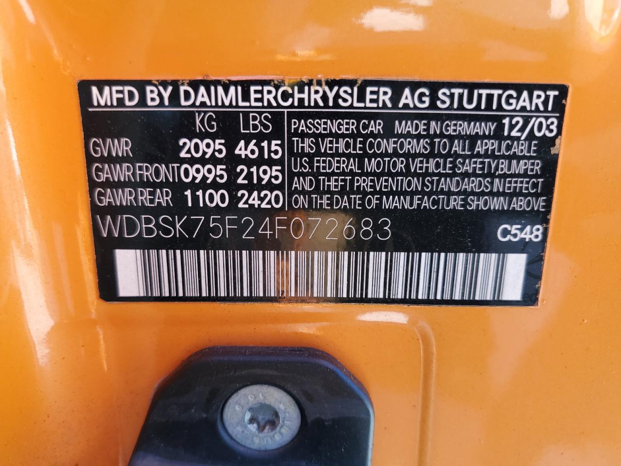 WDBSK75F24F072683 2004 Mercedes-Benz Sl 500