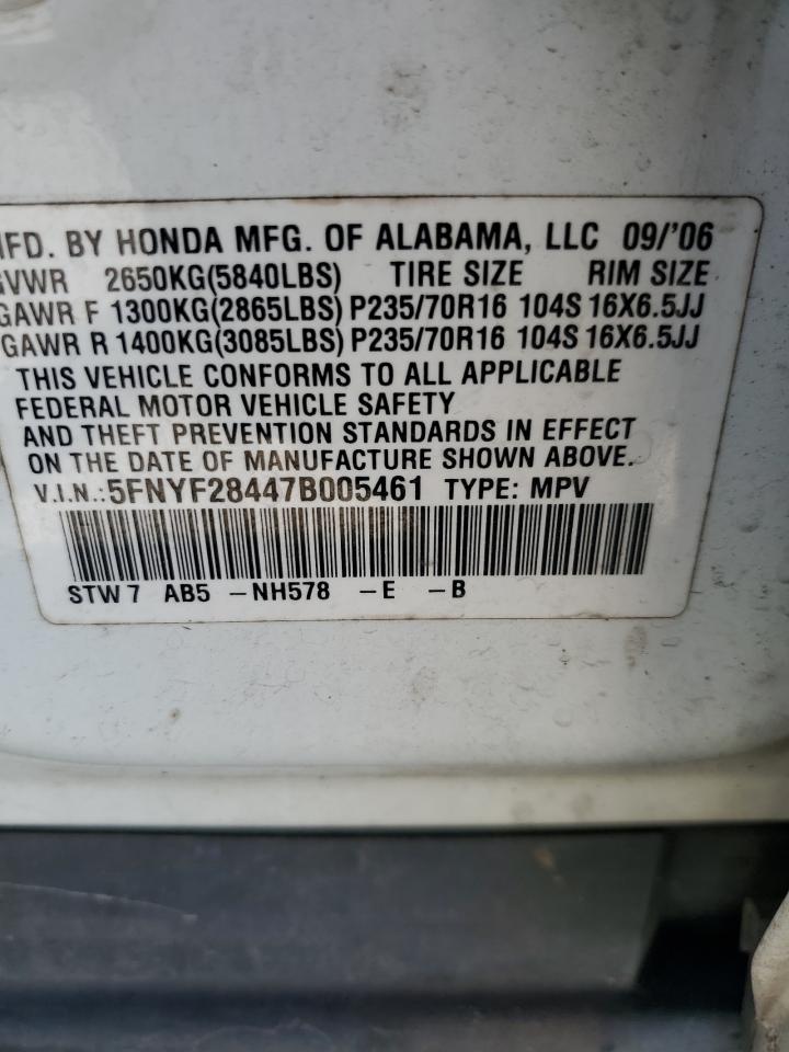 5FNYF28447B005461 2007 Honda Pilot Ex