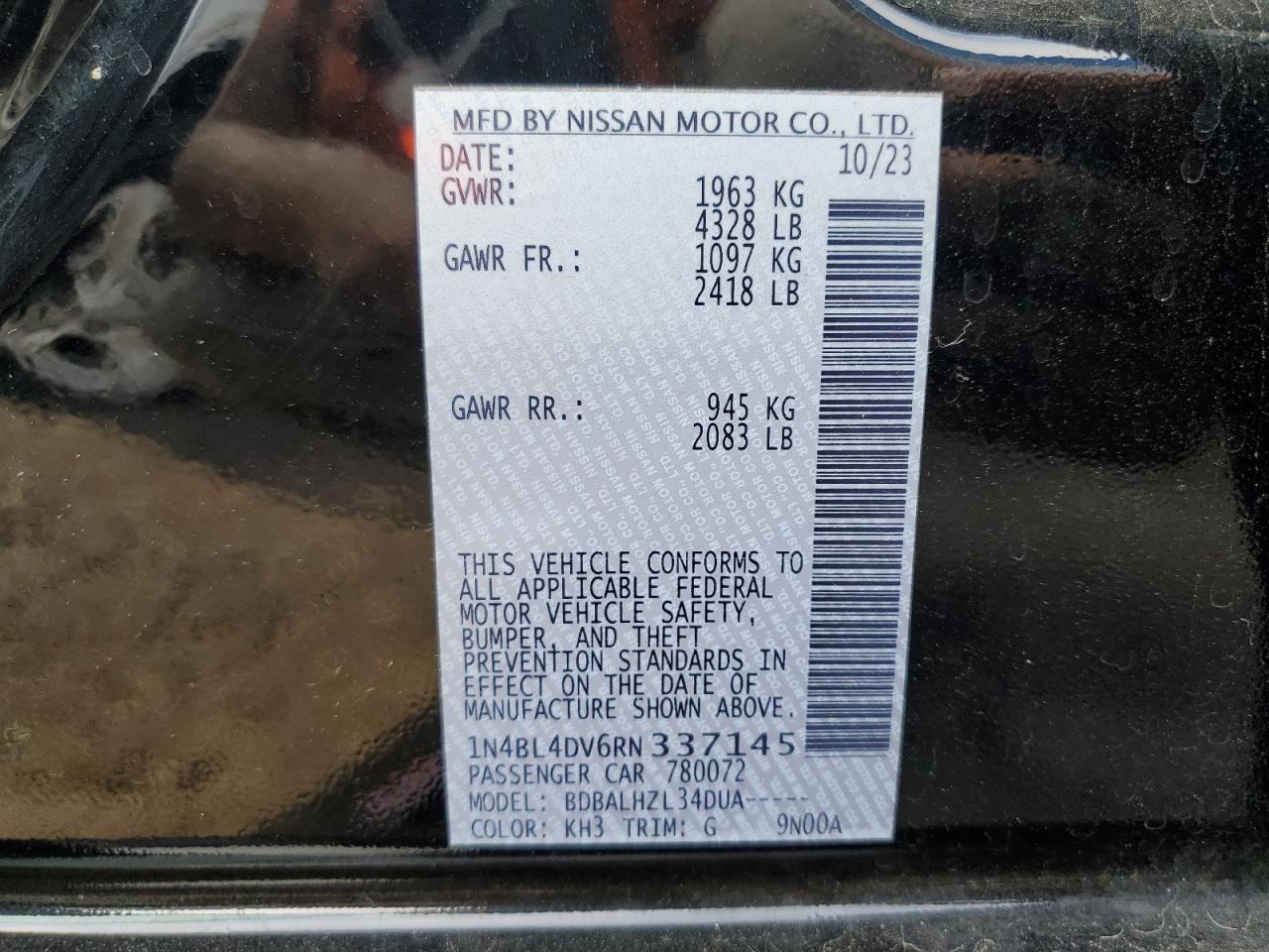 1N4BL4DV6RN337145 2024 Nissan Altima Sv