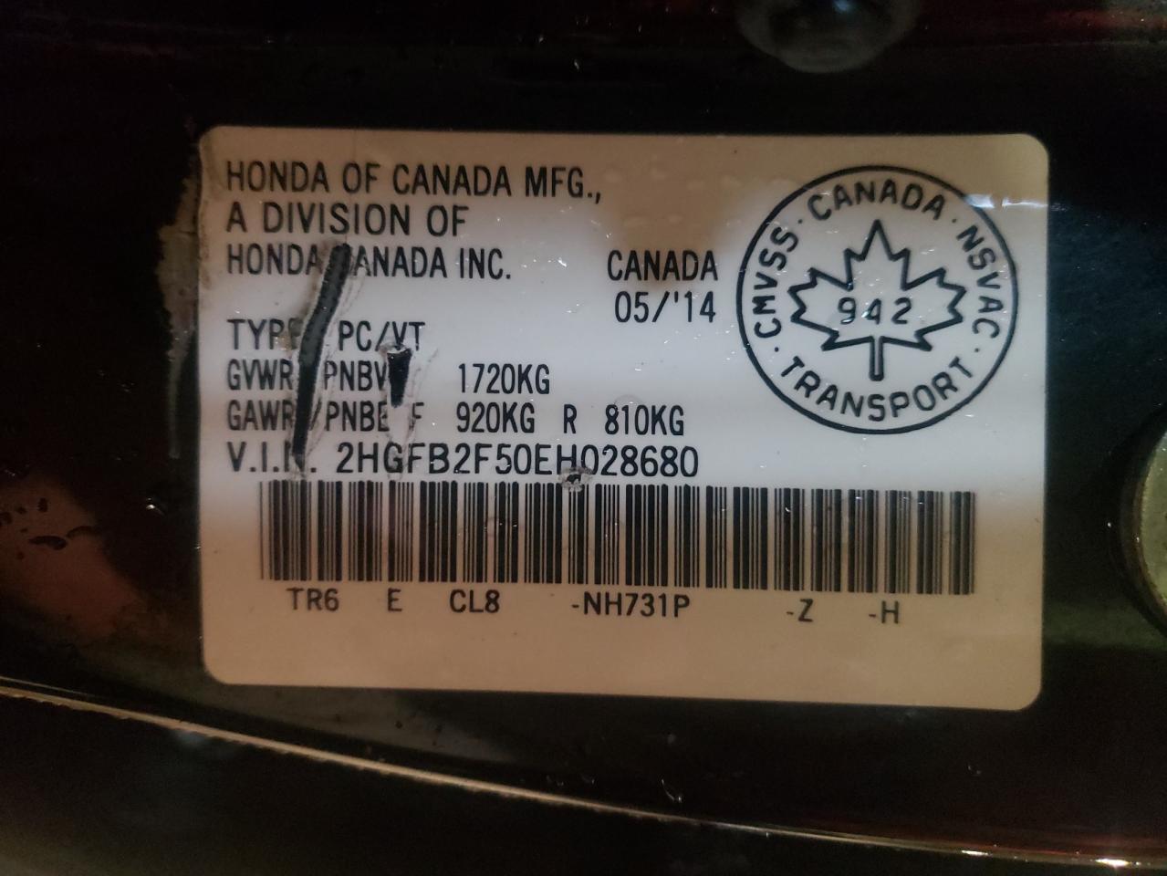 2HGFB2F50EH028680 2014 Honda Civic Lx