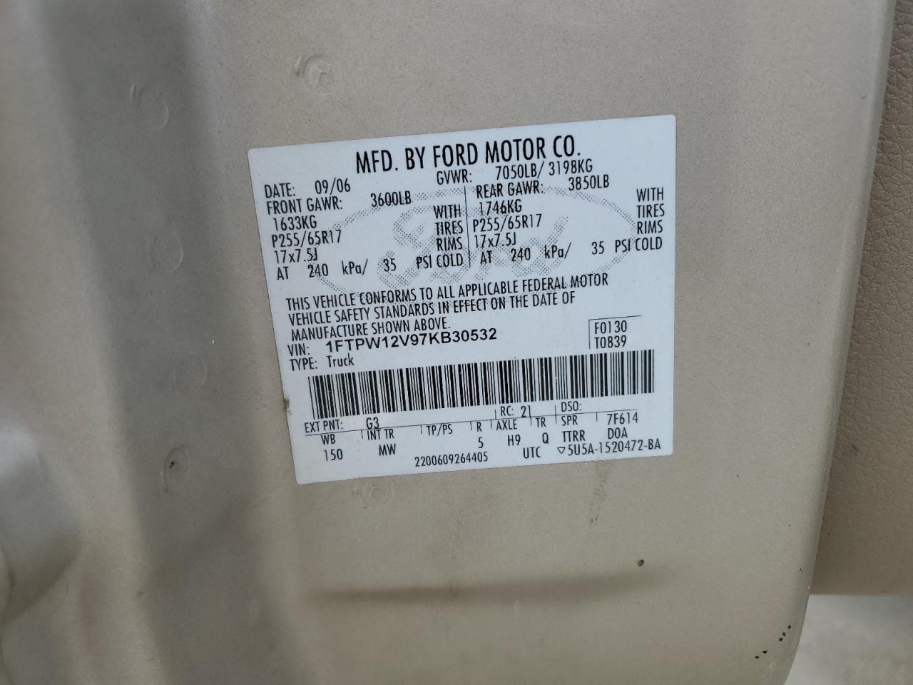 1FTPW12V97KB30532 2007 Ford F150 Supercrew