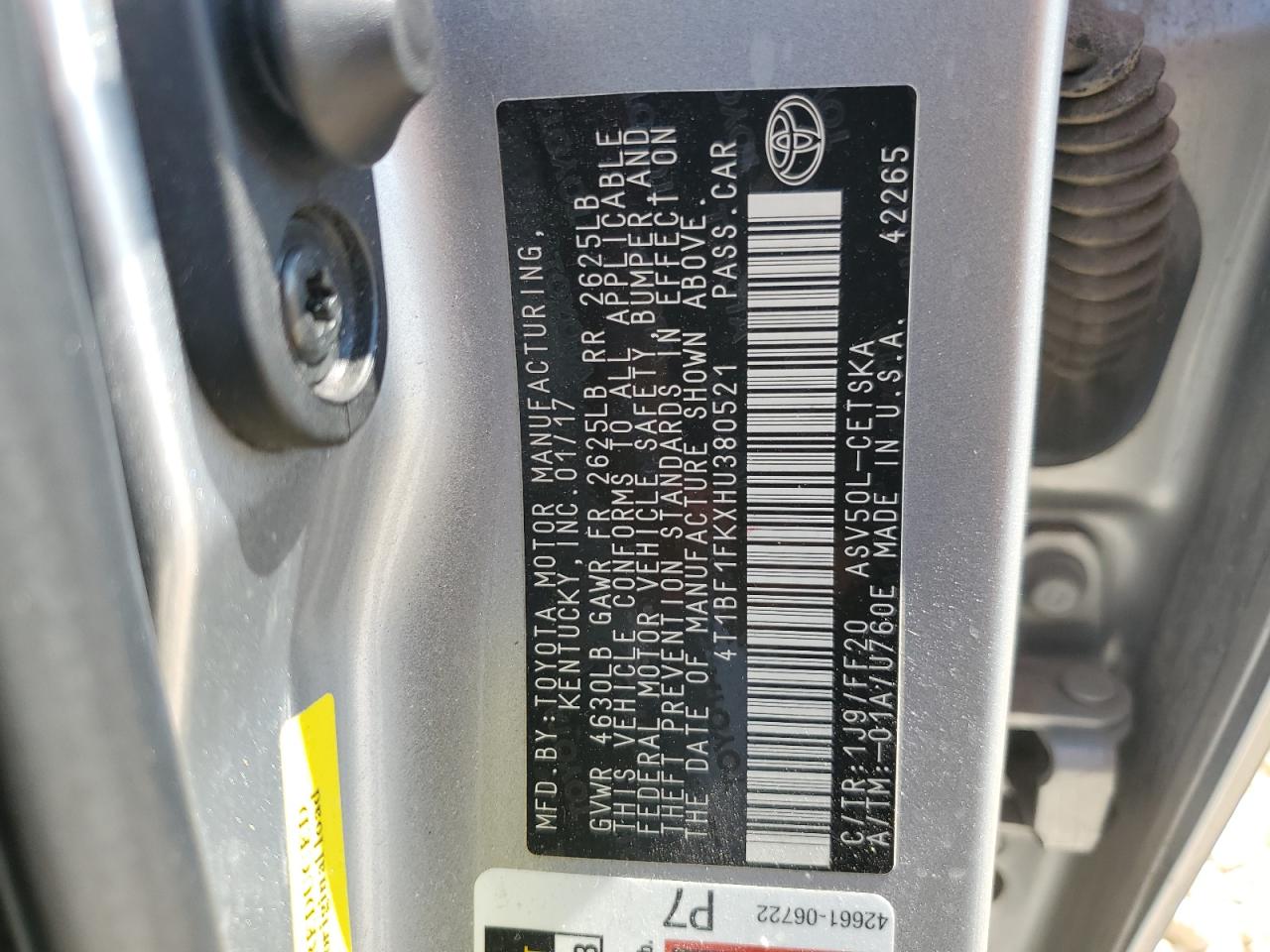 4T1BF1FKXHU380521 2017 Toyota Camry Le