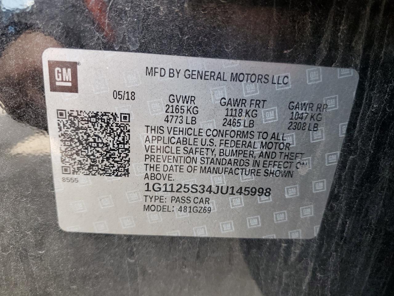 1G1125S34JU145998 2018 Chevrolet Impala Premier