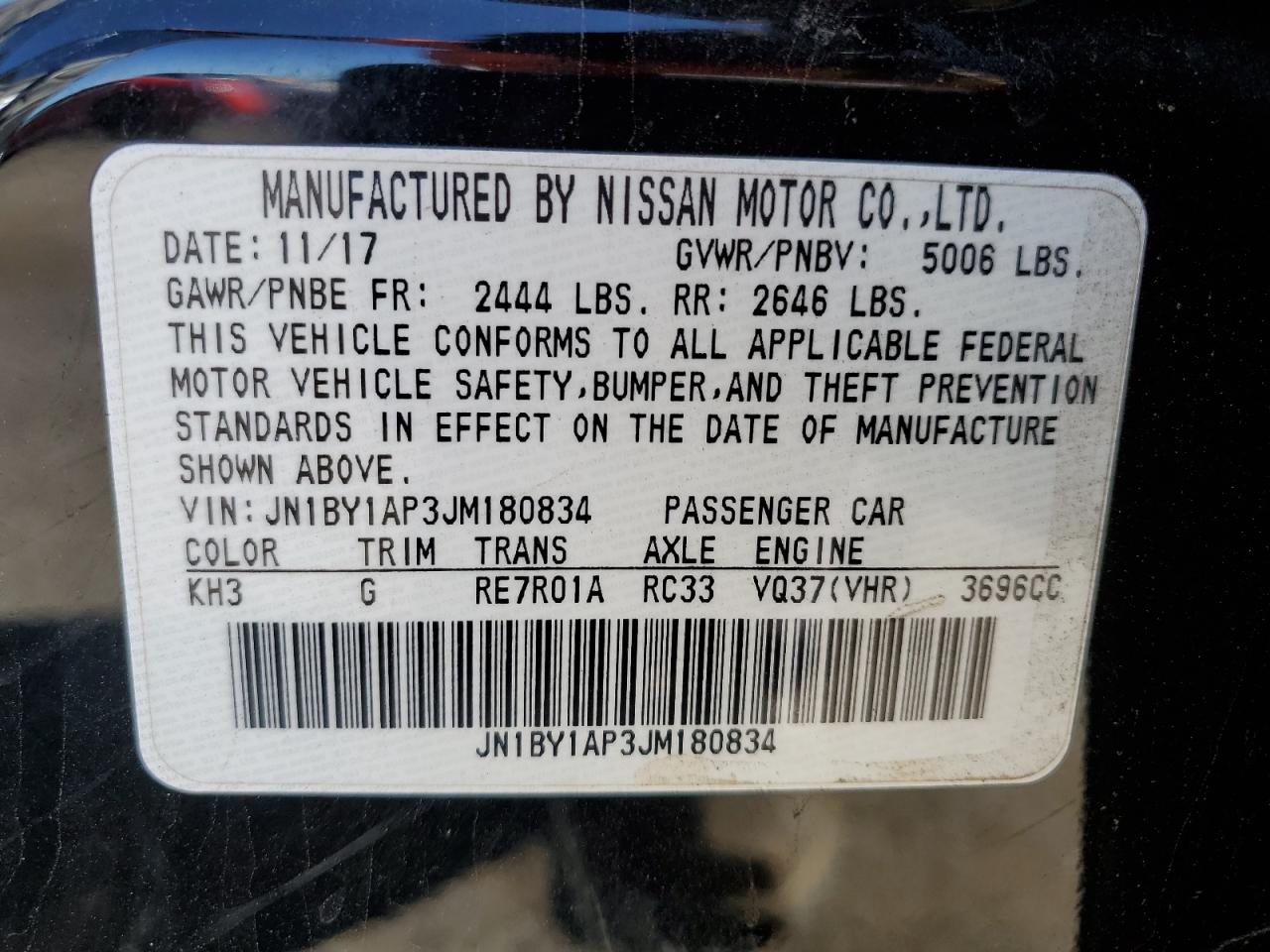 2018 Infiniti Q70 3.7 Luxe VIN: JN1BY1AP3JM180834 Lot: 71978484