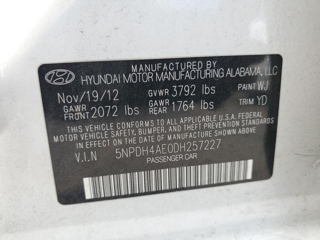 5NPDH4AE0DH257227 2013 Hyundai Elantra Gls