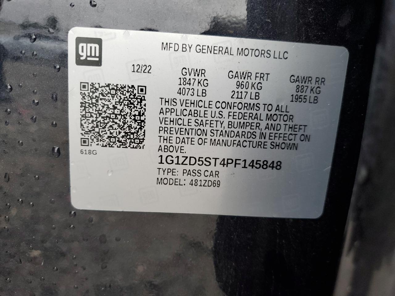 1G1ZD5ST4PF145848 2023 Chevrolet Malibu Lt