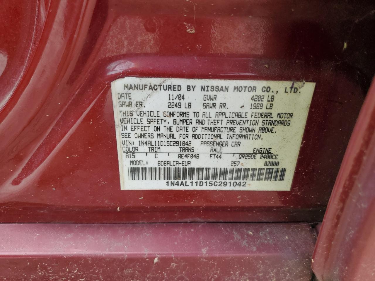 1N4AL11D15C291042 2005 Nissan Altima S