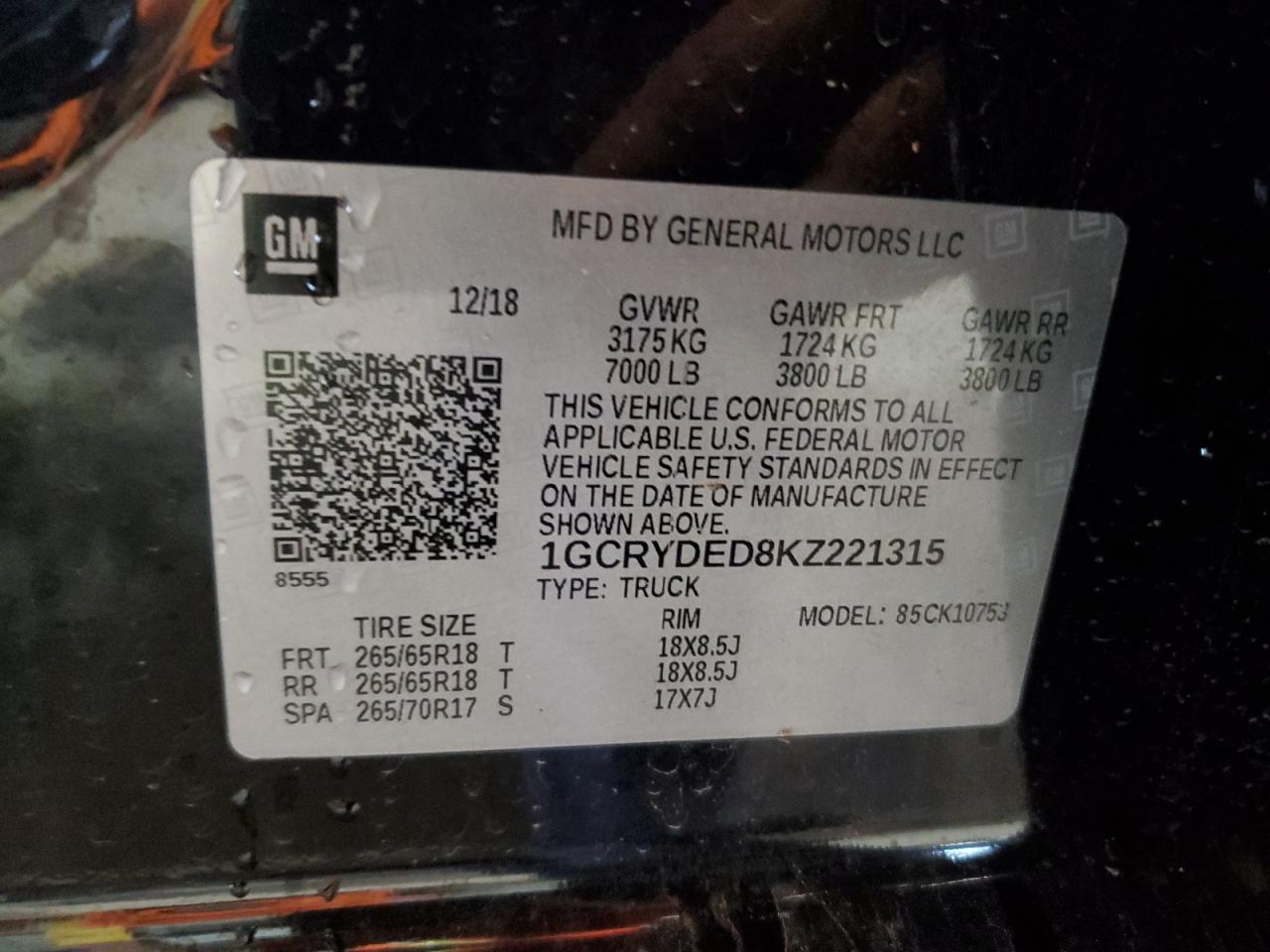 1GCRYDED8KZ221315 2019 Chevrolet Silverado K1500 Lt