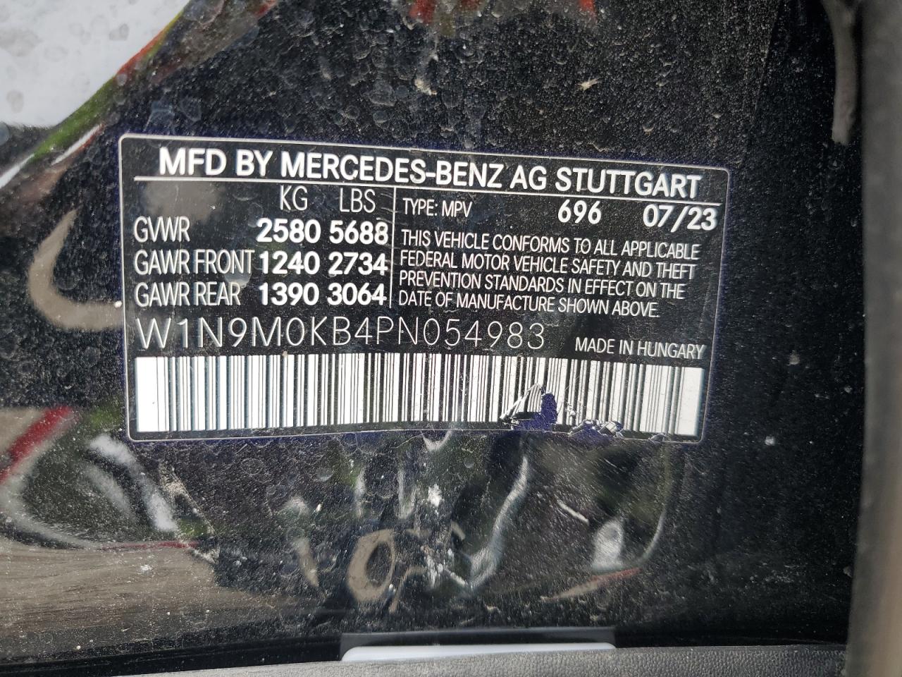 W1N9M0KB4PN054983 2023 Mercedes-Benz Eqb 300 4Matic