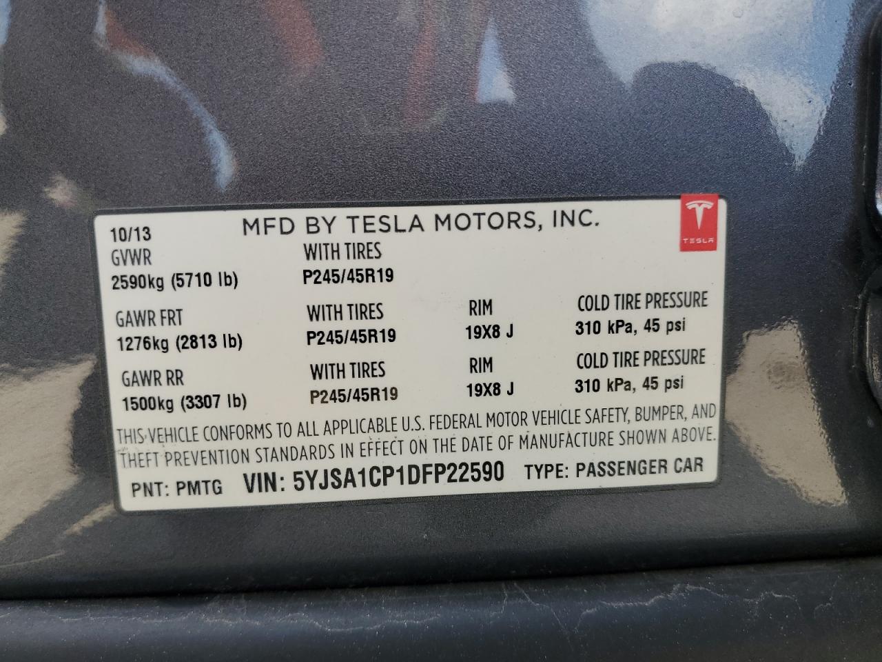 5YJSA1CP1DFP22590 2013 Tesla Model S