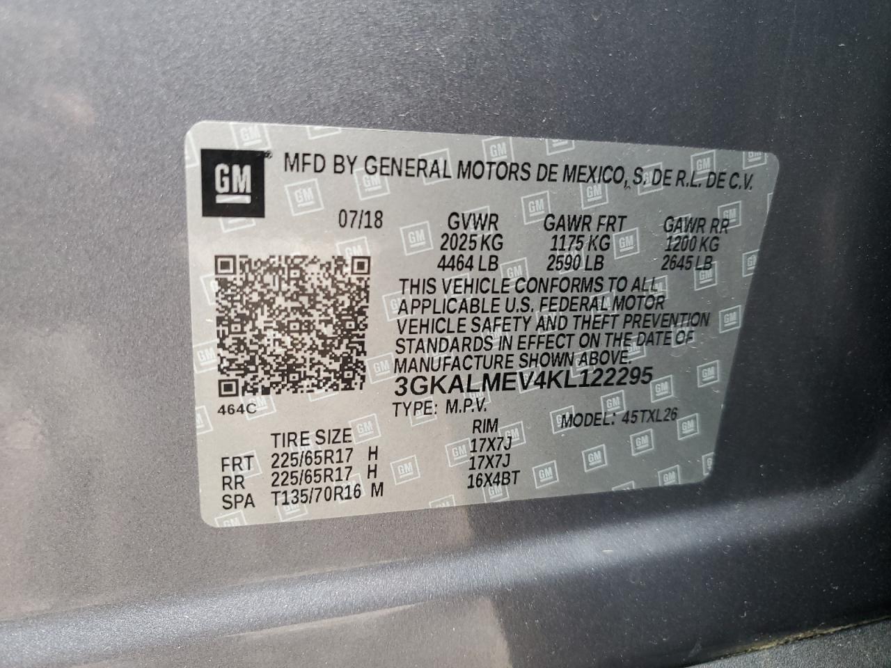 3GKALMEV4KL122295 2019 GMC Terrain Sle