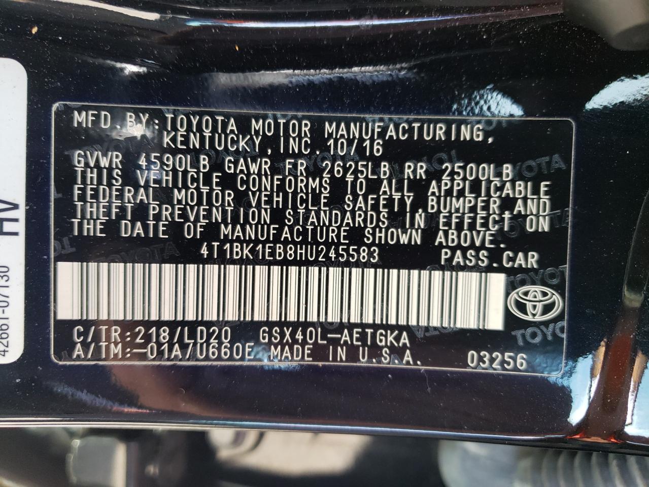 4T1BK1EB8HU245583 2017 Toyota Avalon Xle