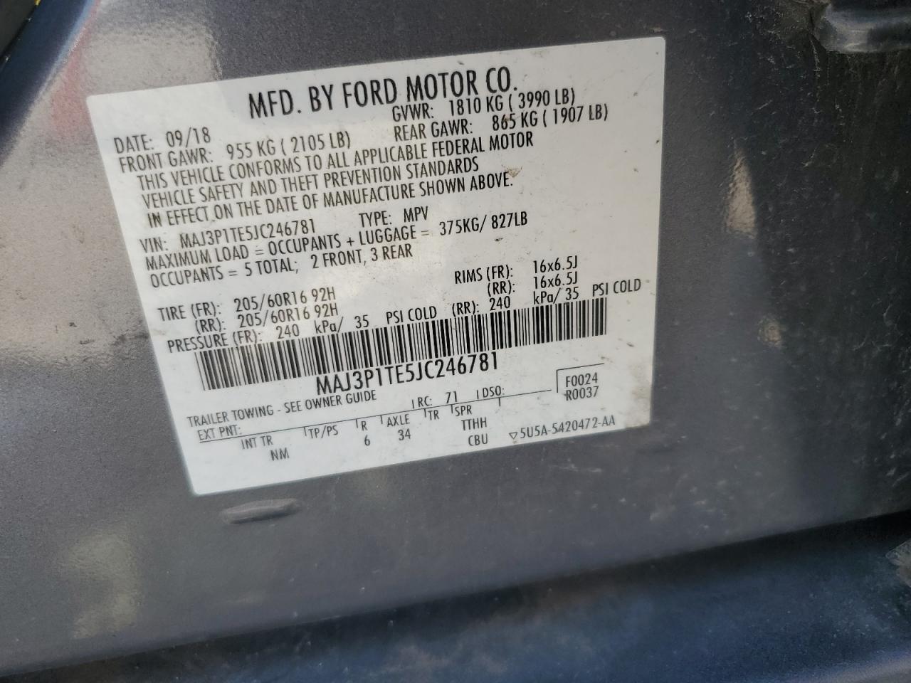 MAJ3P1TE5JC246781 2018 Ford Ecosport Se