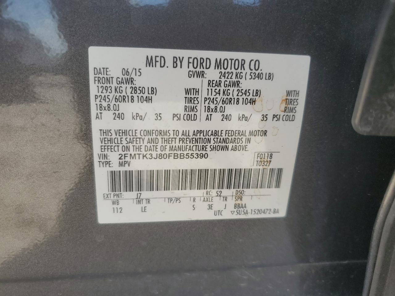 2FMTK3J80FBB55390 2015 Ford Edge Sel